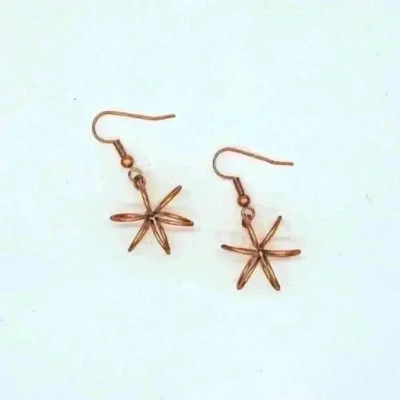 Flower Earrings in Copper Wire - Picture 2 of 2